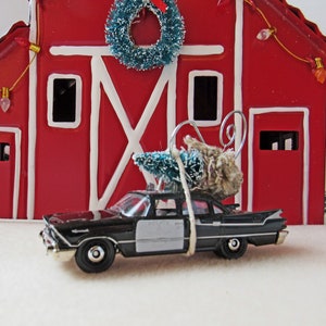 Christmas Tree Ornament-Dodge Coronet Cop Car with Miniature Tree-Collector's Item-Gift for Him-Christmas Gift