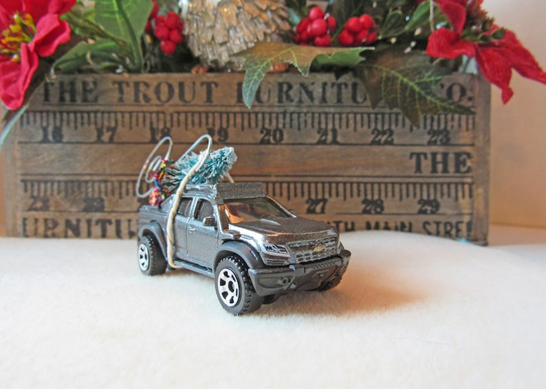 Christmas Tree Ornament-Die Cast Car-2016 Chevy Colorado Truck with Miniature Tree-Collector/'s Item-Gift for Him-Christmas Gift