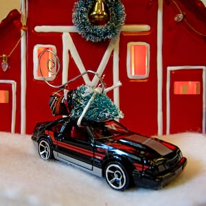 Christmas Tree Ornament-Die Cast Car-1992 Ford Mustang with Miniature Tree-Collector's Item-Gift for Him-Christmas Gift