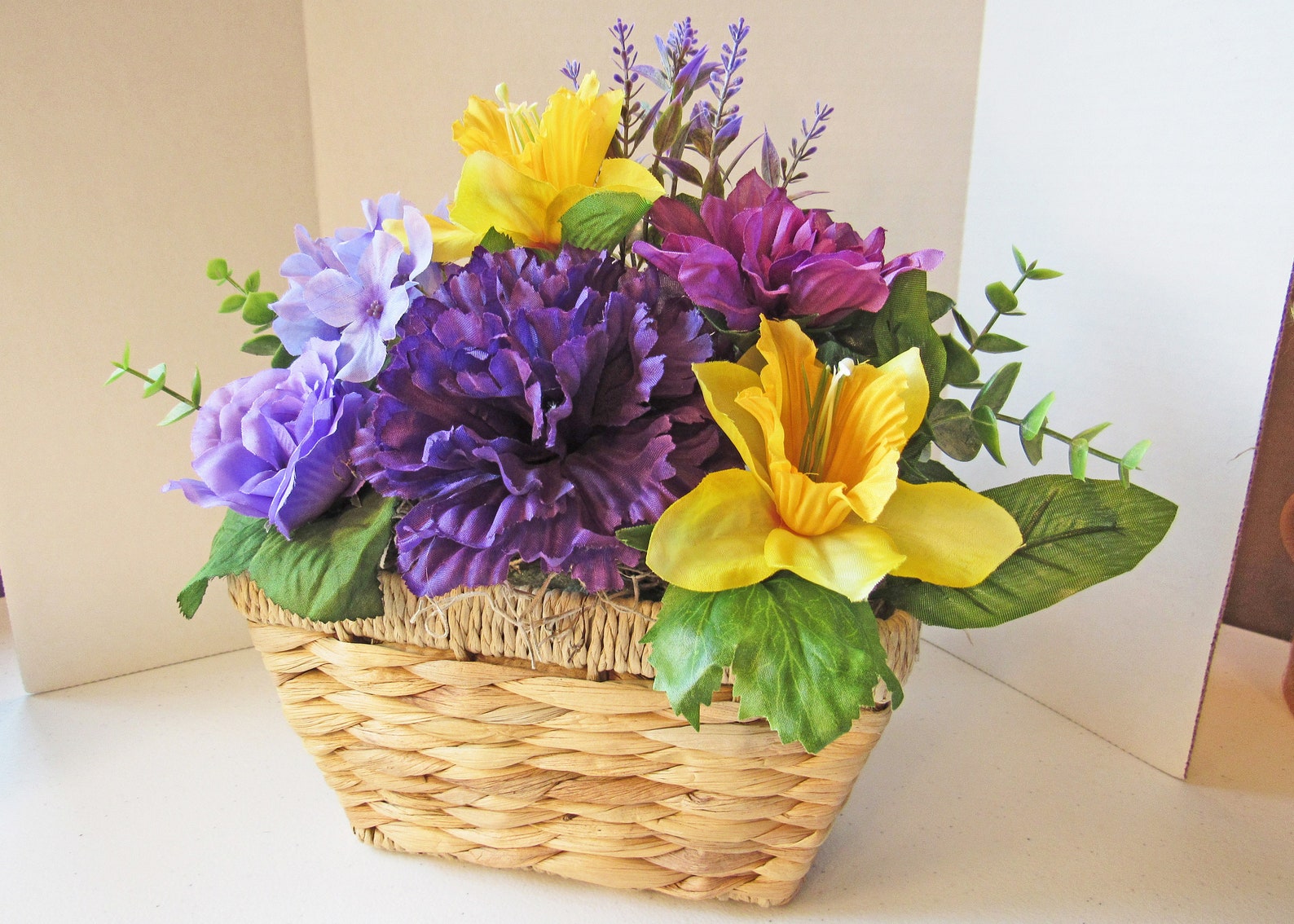 Silk Flower Arrangement Woven Basket thinking of You Get Etsy