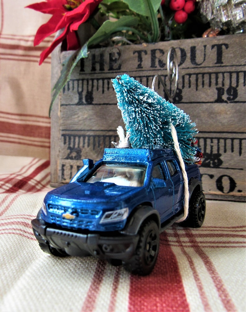 Christmas Tree Ornament-Die Cast Car-2016 Chevy Colorado Truck with Miniature Tree-Collector/'s Item-Gift for Him-Christmas Gift