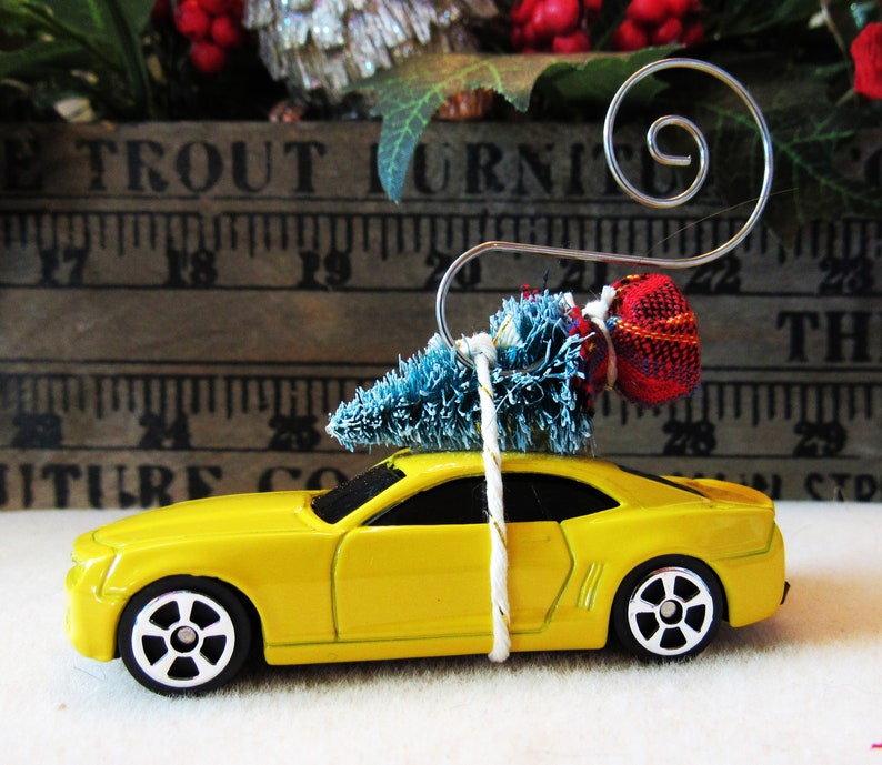 Christmas Tree Ornament-2008 Chevrolet Camaro Concept Car with Miniature Tree-Collector/'s Item-Gift for Him-Christmas Gift-Die Cast Car