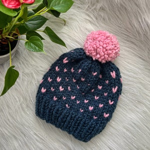 Pink Navy Blue Hat // Winter Hat // Fair Isle Knitting