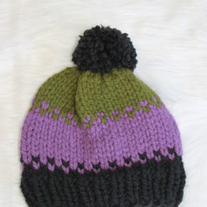Fair Isle Halloween  Frankenstein Knit Hat / Knitted Hat / Pom Pom Beanie / Slouchy Knit