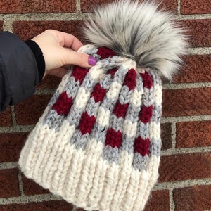 Faux Fur Pom Pom Hat // Buffalo Plaid Hat // Women Toque