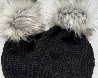 Knit Hat // Winter Hat // Faux PomPom // Fur Pom // Unisex