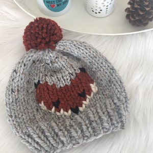 Fox Knit Hat // Knitted Fair Isle Fox Hat // Baby Hat // Chunky Knit // Fox Beanie