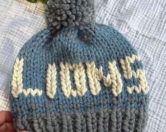 Adult Hat // Chunky Hat // Beanie Winter Hat //Women Hat // Ski  Hat // Beanie Handmade Detroit Lions