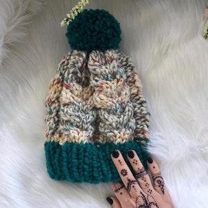 Cable Knit Hat // Women&#39;s Hat // Chunky Knit Cable Hat // Women Pom Pom Hat // Children&#39;s Hat // Cable Knit Pom Pom Hat