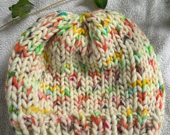 Adult Handknitted Hat // Wool Chunky Zero Waste Hat // Beanie Winter Hat //Women Hat // Ski  Hat // Beanie