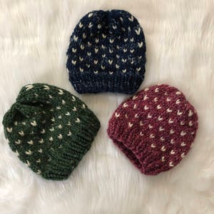 Fair Isle Hearts Beanie / Winter Hat/ Slouchy Beanie / Girls Slouchy Toque / Christmas Picture Theme / Fair Isle Hat / Fair Isle Knit