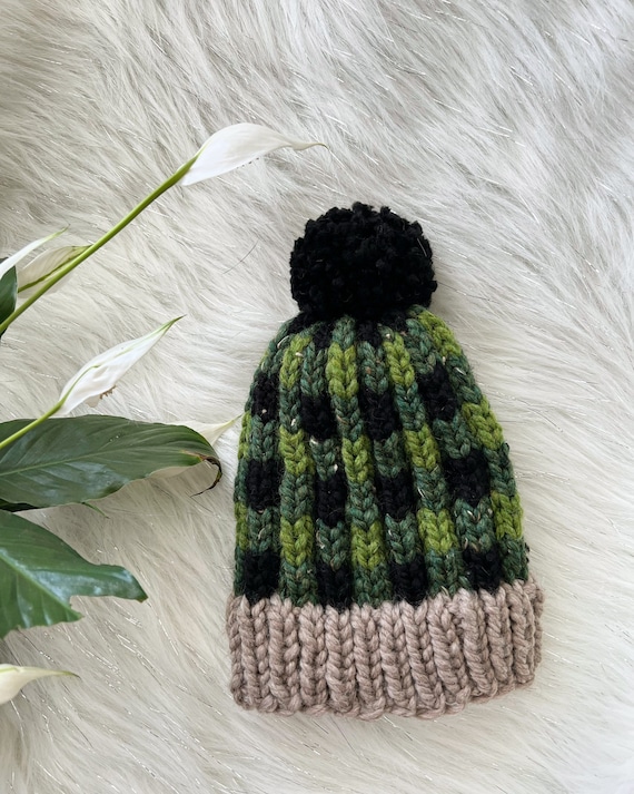 Knit Hat St Patrick's Day // Green Plaid Beanie // Irish Hat