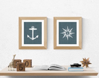 Nautical Nursery Art, Nautical Nursery Decor, Nautical Prints, Coastal Nursery Print, Baby Boy Nursery, Anchor Print, Compass, up to 16x20
