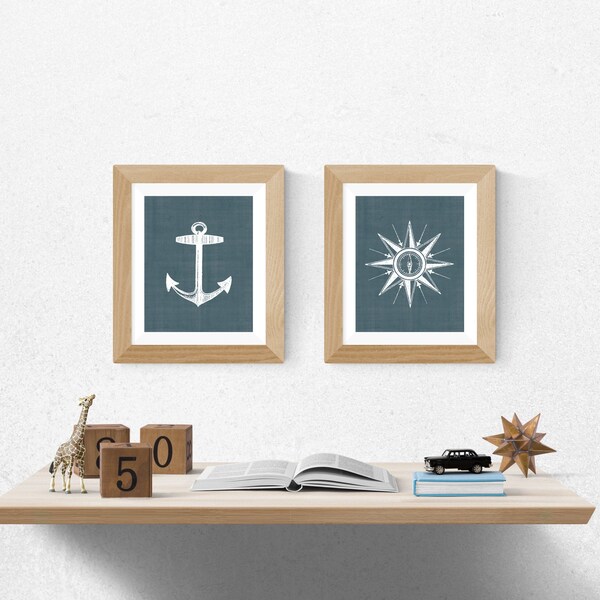 Maritime Drucke, Kompass und Anker Poster (Digitaler Download)