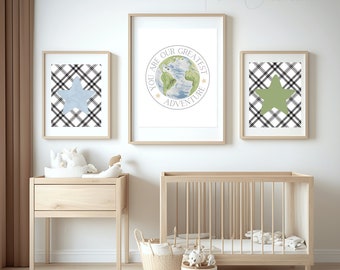 Adventure Nursery Art Print Set, Blue Green Decor (Digital Download)