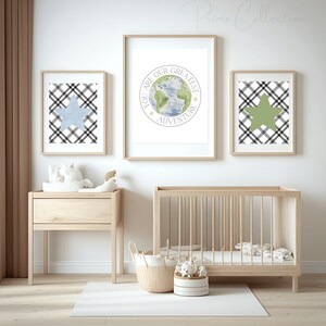 You Are Our Greatest Adventure Nursery Wall Art, juego de 3 piezas, decoración de guardería de viaje, decoración de sala de juegos azul y verde, impresiones de guardería de bebé niño