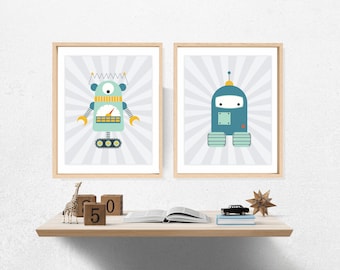 Retro Robot Art Prints, 8x10 Nursery Decor (Digital Download)