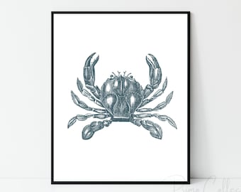 Navy Blue Crab Print, Coastal Nursery Wall Art (Digital Download)