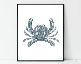 Crab Print, Beach Nursery Decor, Crab Wall Art, PRINTABLE Wall Art, Coastal Home Decor, DIGITAL DOWNLOAD, Navy Blue, Large 16x20