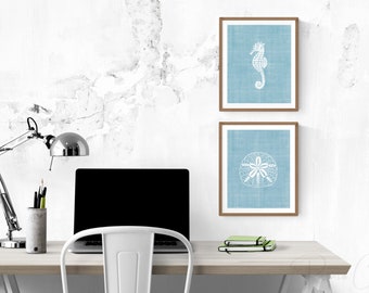 Sea Horse Sand Dollar Print Set, Coastal Nursery Decor (Digital Download)