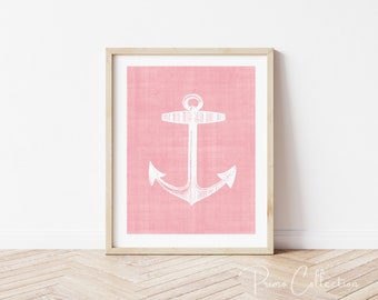 Nautical Nursery Art, Pink Anchor Print (Digital Download)