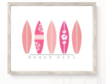 Pink Surfboards Art Print, Beach Girl Nursery Decor (Digital Download)