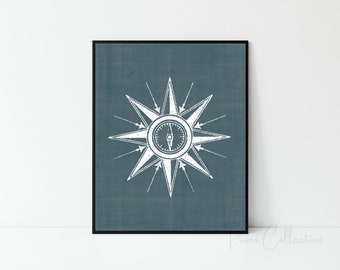 Nautical Nursery Wall Art,  print your own , instant download , compass ,  printable coastal wall art , for baby boy toddler room, navy blue