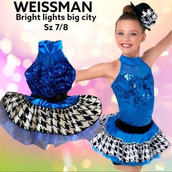 Weissman "Bright light big city" traje de recital de ballet azul prenda niñas talla 7/8 Estilo 8703