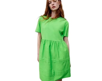 Vestido mini verde Zara de manga corta con capas Babydoll de verano informal grande