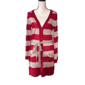 BCBGMAXAZRIA pomegranate ginger striped belted cardigan sweater  women Large
