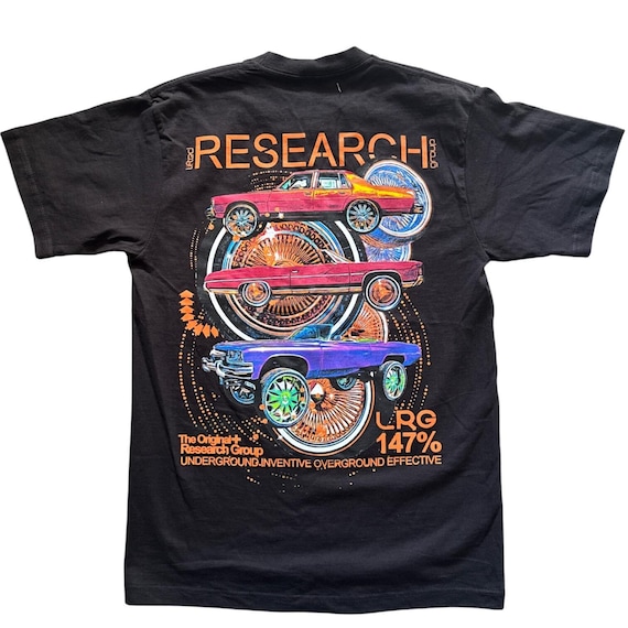 LRG Clothing Company Black Graphic T Shirt Men's Size Medium Cars Wheels Art