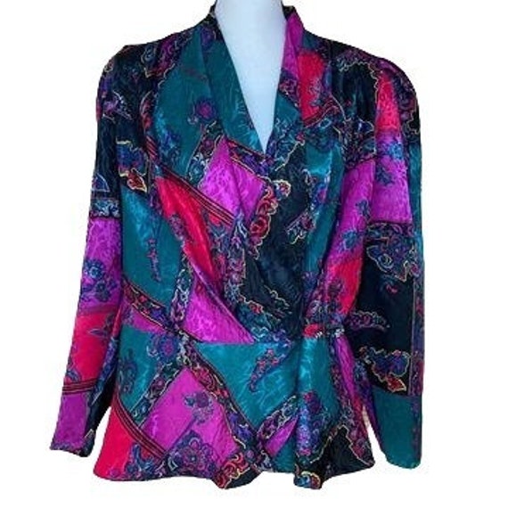 Vintage 80s 90s color block floral long sleeves l… - image 1