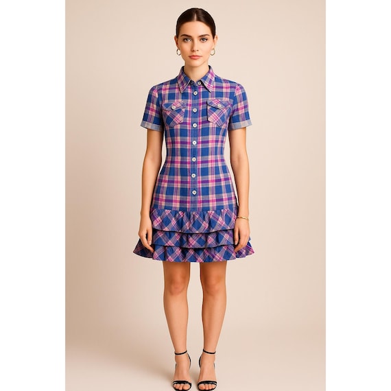 blue plaid mini dress Plaid Blue Dhalia Mini Dress main image 1