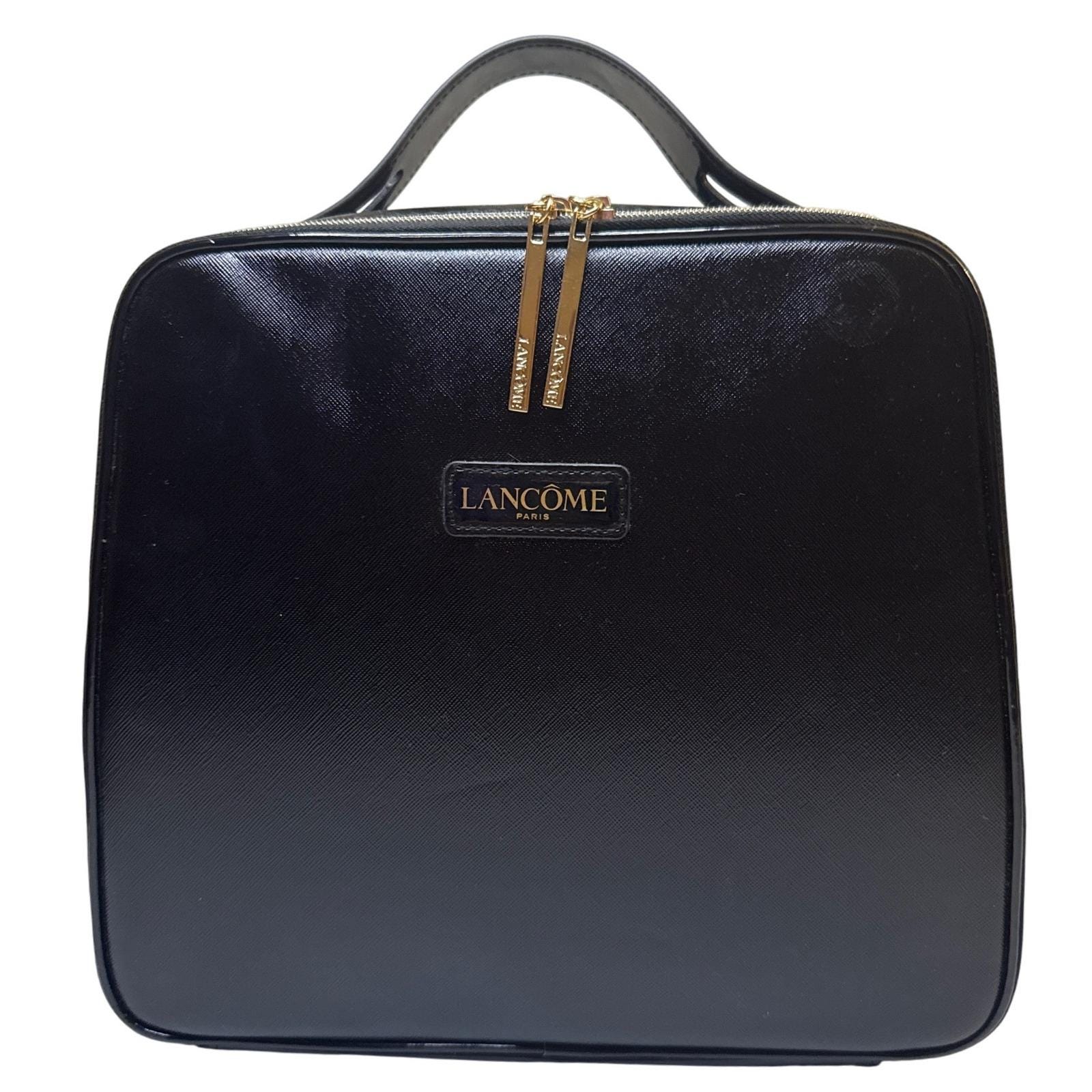 Lancome Paris Black Patent Leather Vanity Makeup Cosmetic Travel