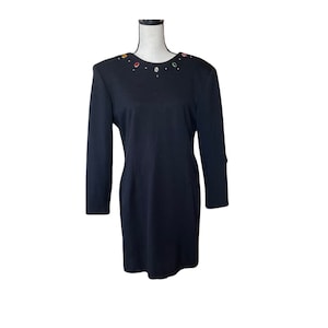 Janalyn J Incorporated gems embellished sheath stretch vintage 90s black mini dress Women Large