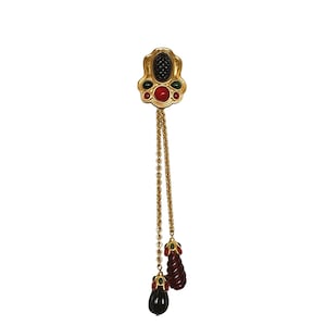 Anne Klein Couture vintage 1980s long dangle pendant black & red Mogul brooch