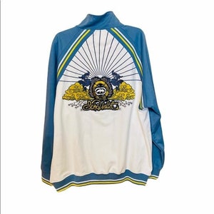 Ecko Unltd rhino logo blue dragons gold tone logo charm varsity jacket XL