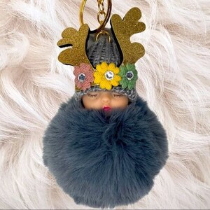 Handmade Fashion sleepy baby big pompon charm keychain OS
