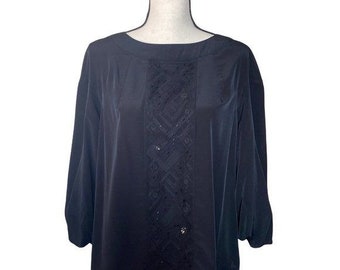 Episode black embellished sequins and lace 3/4 sleeves scoop women’s top size 8