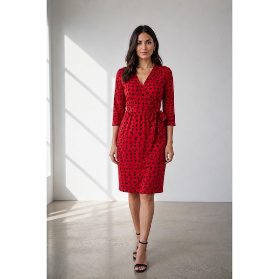 red and black wrap dress Mud Pie V Neck 3/4 Sleeves Faux With Polka Dots Size Small Silver Sleeveless maxi dress in Color:Mocha Machine wash cold 2