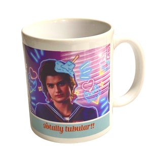 Stranger Things Steve totally tubular  and cartoonish characters 8 oz mug New
