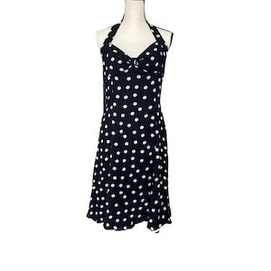 Vintage retro style 1950s pinup rockabilly halter neck polka dots dress women 10