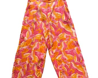 シンシア・ローリー フローラルプリント リネンブレンド ワイドレッグ クロップドパンツ サイズ：ミディアム