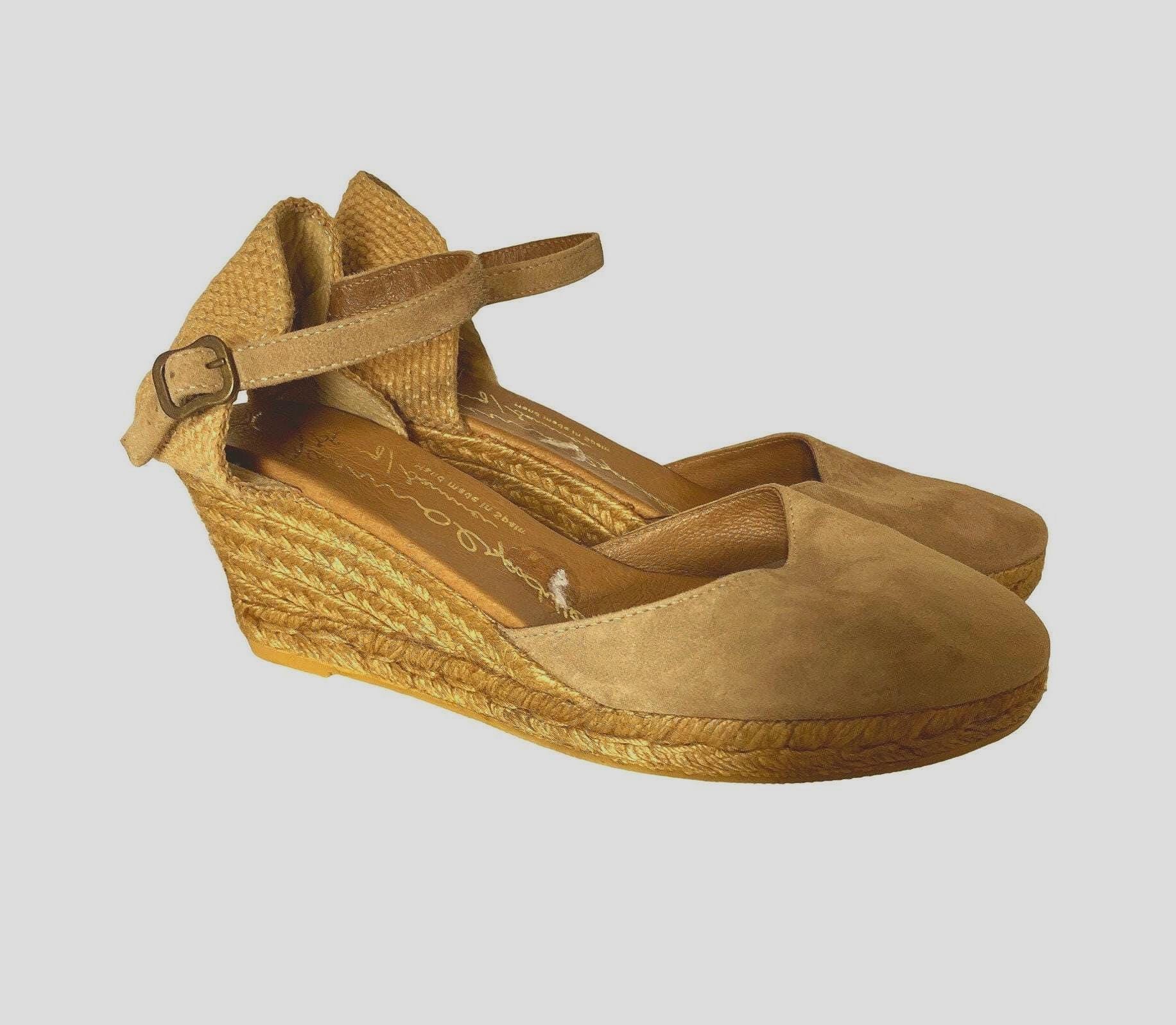 Gaimo Espadrilles Camel Authentic Suede Leather Jute Wedge Women Size 10 -  Etsy
