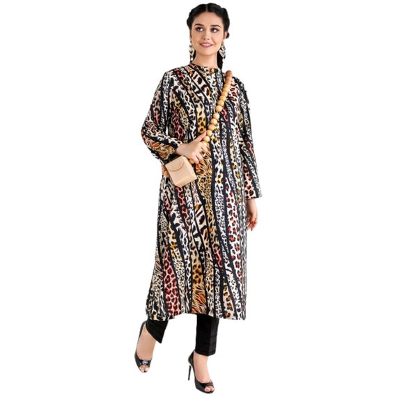 Buy Leopard Print Kurti Suit Long Frock Style Women's Dress (XXL) at  Amazon.in