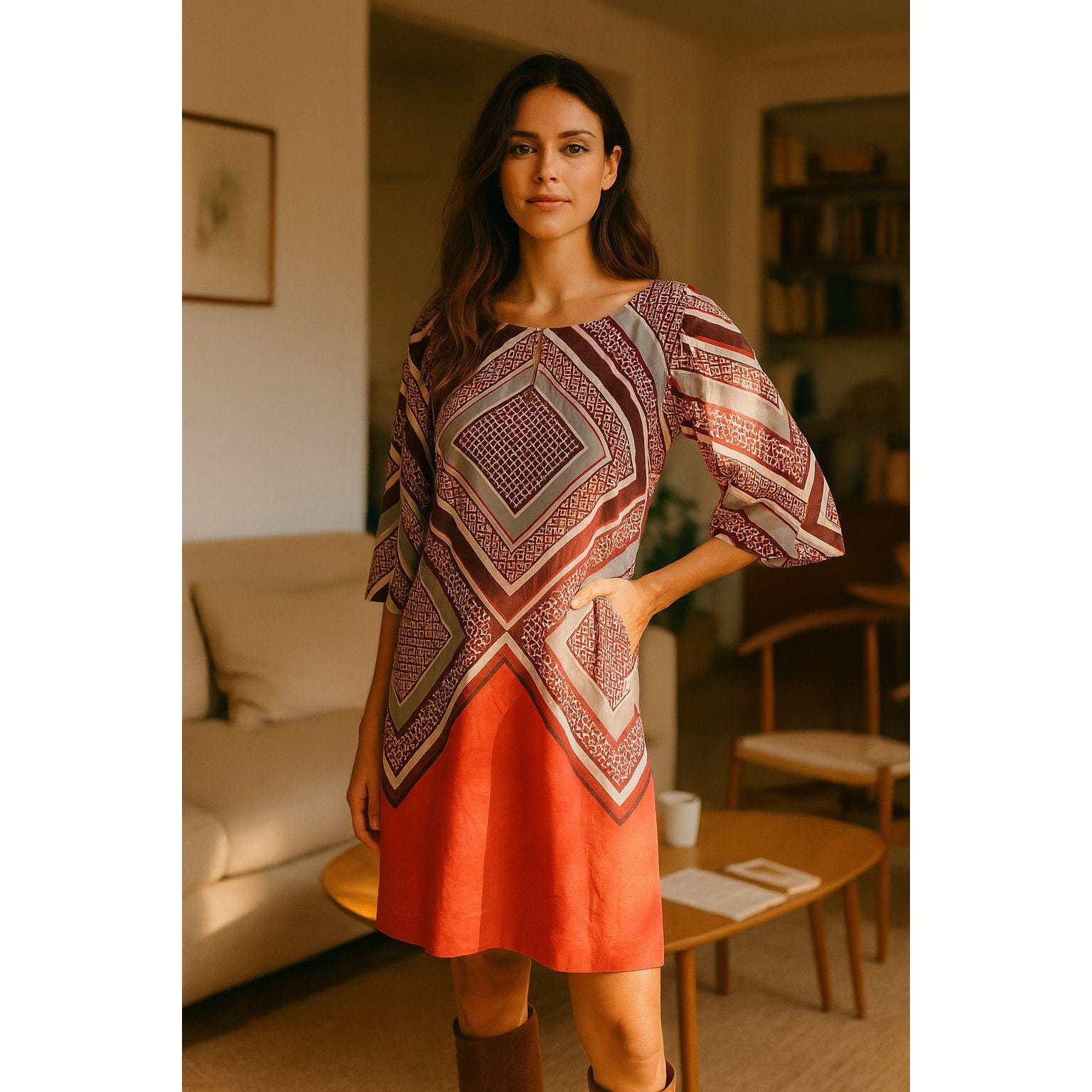 burgundy shift dresses Starred | Burgundy Crew-Neck Maxi Dress With Drop-Waist And Satin Wrap-Skirt main image 0