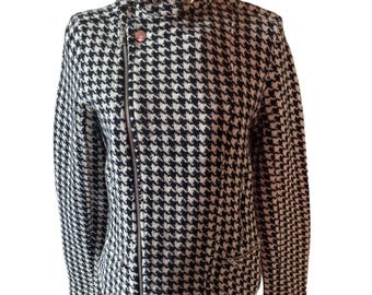 Veste zippée en laine pied-de-poule style motard croisé Ralph Lauren femme taille L