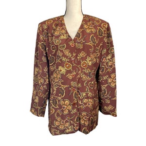 Vintage kalamkari floral paisley brown silk jacket women size Medium
