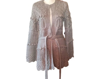 Cardigan ouvert en maille kaisely beige avec ceinture femme taille L