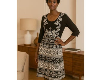 Women 3/4 Sleeve Slit Neck Dress Chloe Printed Cotton Spandex Knitted Dress  - Etsy